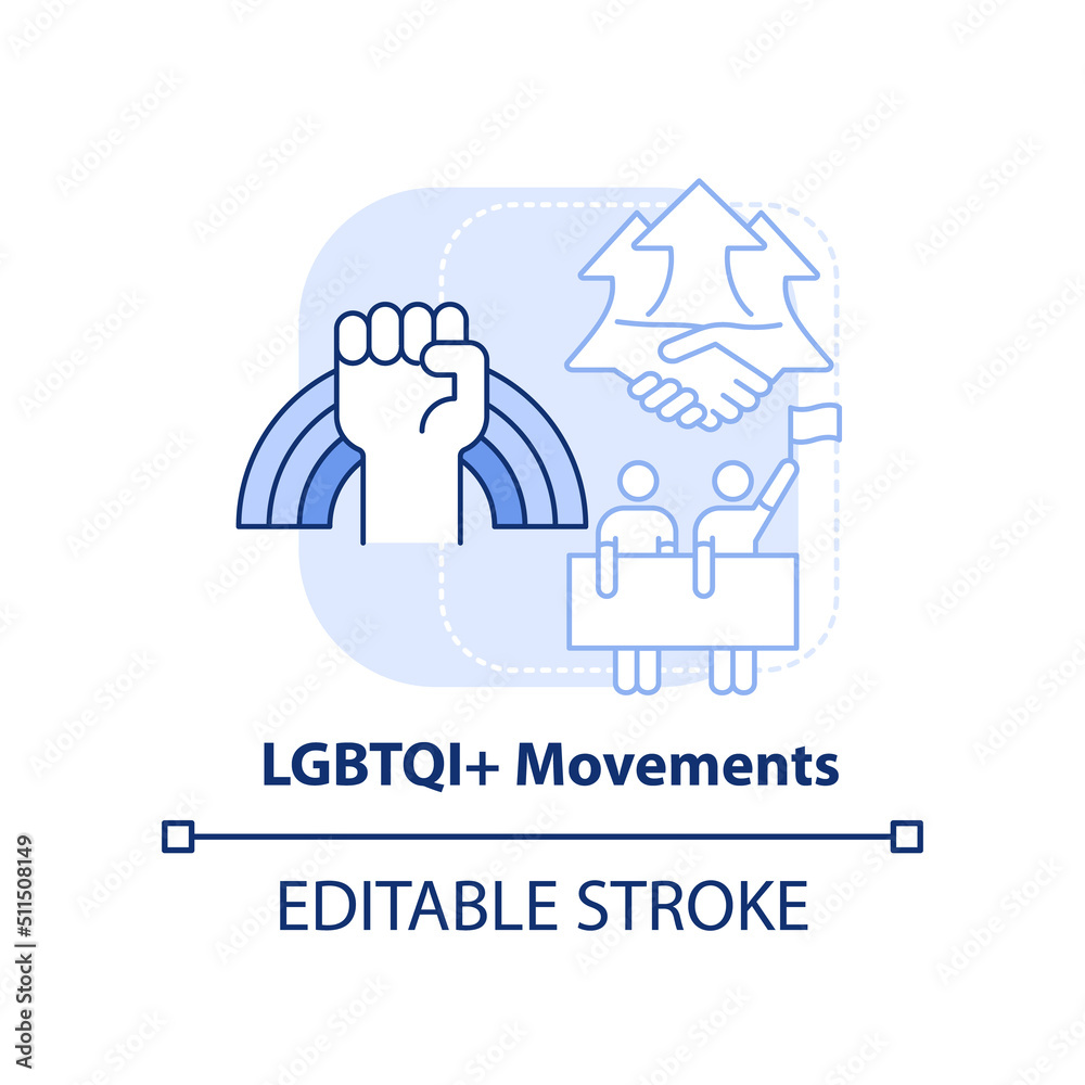 Lgbtqi movements light blue concept icon. Organization, civil society. LGBT program abstract idea thin line illustration. Isolated outline drawing. Editable stroke. Arial, Myriad Pro-Bold fonts used Lgbtqi movements light blue concept icon. Organization, civil society. LGBT program abstract idea thin line illustration. Isolated outline drawing. Editable stroke. Arial, Myriad Pro-Bold fonts used