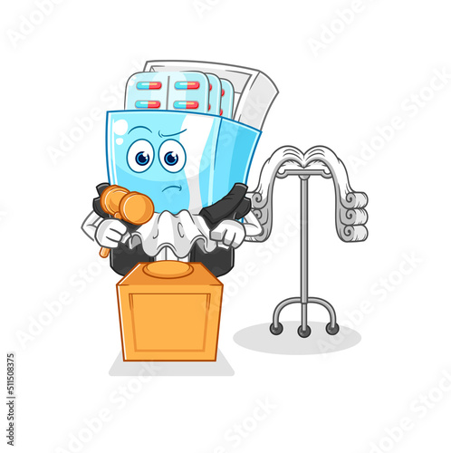 medicine package judge holds gavel. character vector