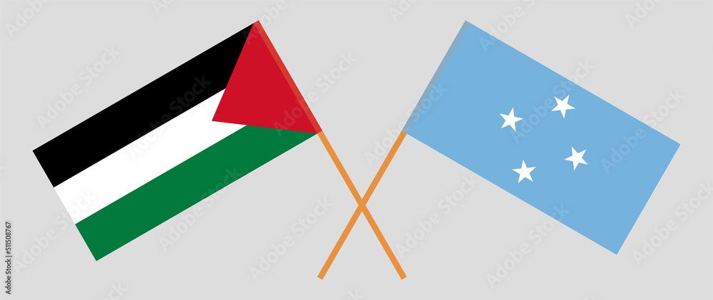 Crossed flags of Palestine and Micronesia. Official colors. Correct proportion Crossed flags of Palestine and Micronesia. Official colors. Correct proportion