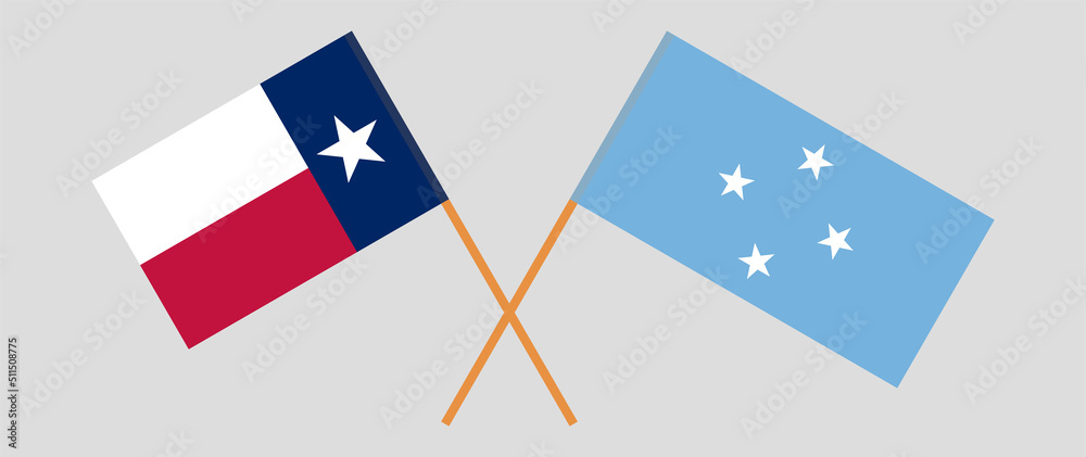 Crossed flags of the State of Texas and Micronesia. Official colors. Correct proportion Crossed flags of the State of Texas and Micronesia. Official colors. Correct proportion