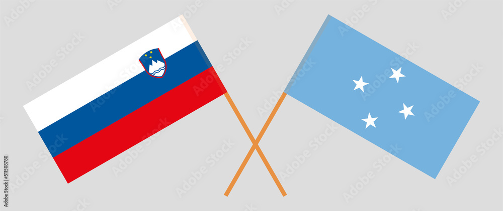 Crossed flags of Slovenia and Micronesia. Official colors. Correct proportion Crossed flags of Slovenia and Micronesia. Official colors. Correct proportion