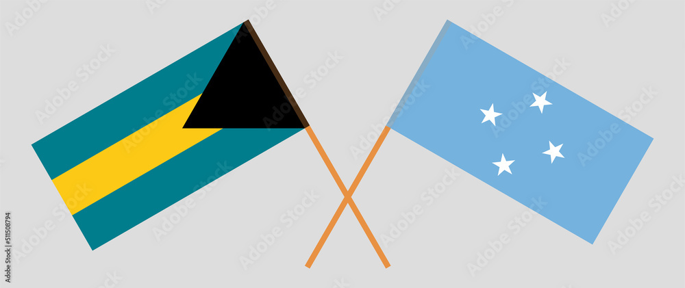 Crossed flags of the Bahamas and Micronesia. Official colors. Correct proportion Crossed flags of the Bahamas and Micronesia. Official colors. Correct proportion
