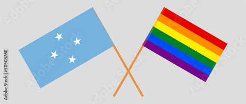 Crossed flags of Micronesia and LGBTQ. Official colors. Correct proportion