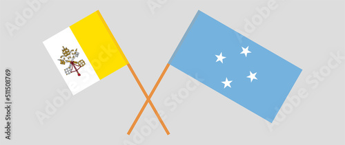 Crossed flags of Vatican and Micronesia. Official colors. Correct proportion