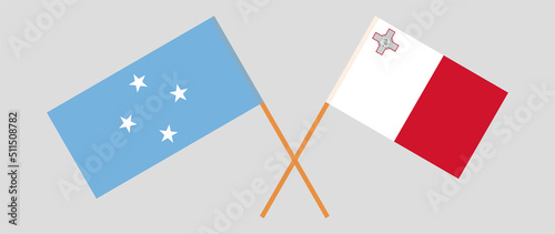 Crossed flags of Micronesia and Malta. Official colors. Correct proportion
