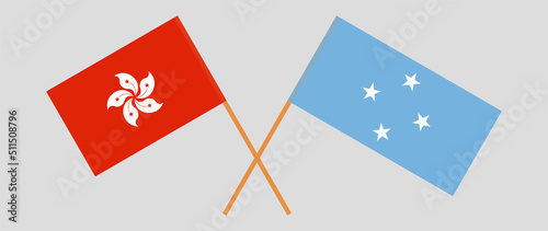 Crossed flags of Hong Kong and Micronesia. Official colors. Correct proportion