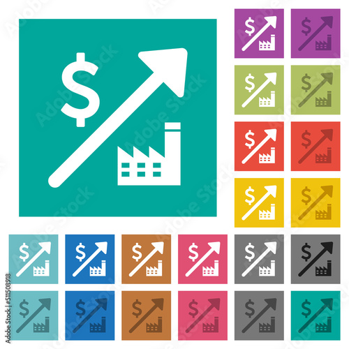 Rising power plant dollar prices square flat multi colored icons