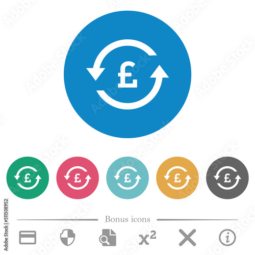 Pound pay back flat round icons