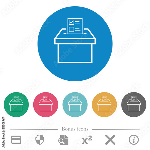 Voting paper and ballot box outline flat round icons