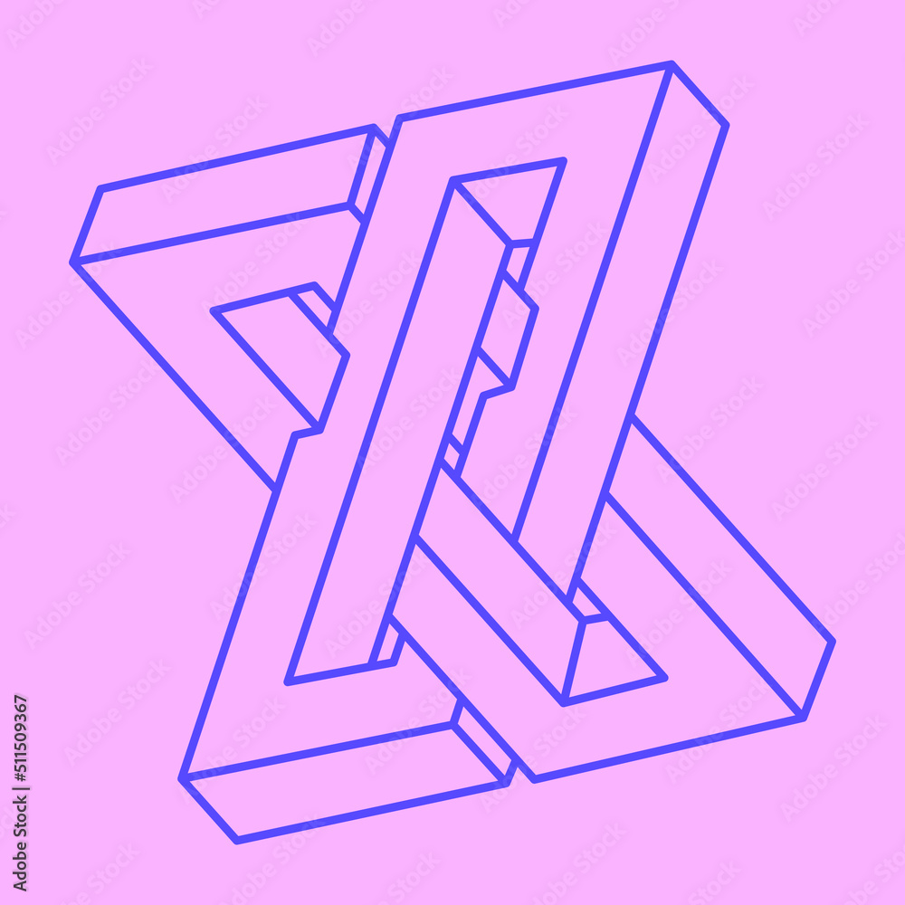 Impossible shapes. Sacred geometry. Optical illusion figures. Abstract eternal geometric object. Impossible geometry shape on a pink background. Optical art. Impossible shapes. Sacred geometry. Optical illusion figures. Abstract eternal geometric object. Impossible geometry shape on a pink background. Optical art.