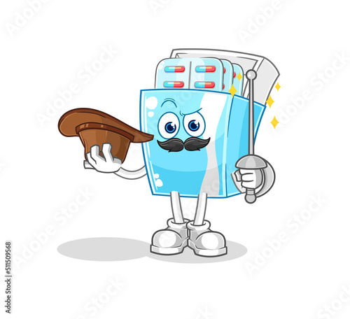 medicine package fencer character. cartoon mascot vector