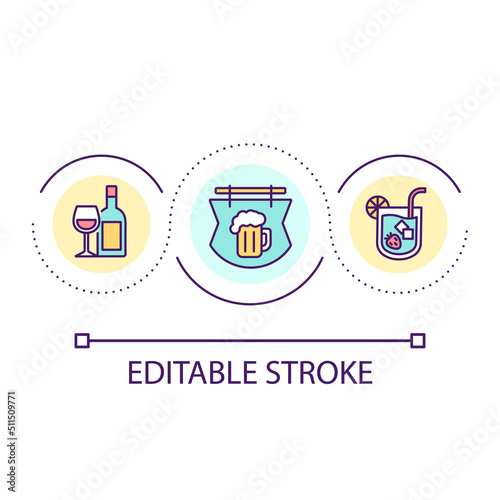 Drinking establishment loop concept icon. Bar and pub abstract idea thin line illustration. Serving alcoholic beverages. Tasting wine. Isolated outline drawing. Editable stroke. Arial font used