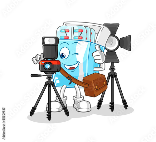 medicine package photographer character. cartoon mascot vector