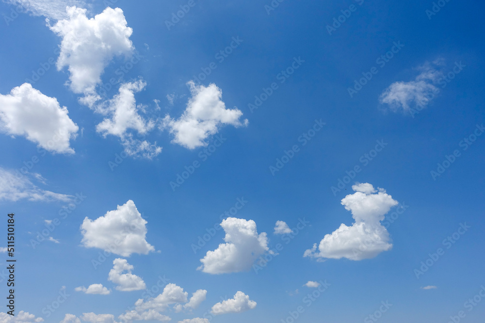 blue sky and clouds,clouds of different shapes,