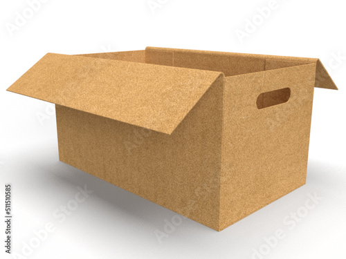 3D Illustration - Open brown packing carton isolated on a white background.