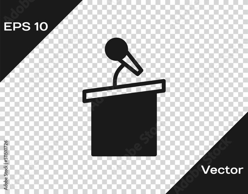 Black Stage stand or debate podium rostrum icon isolated on transparent background. Conference speech tribune. Vector