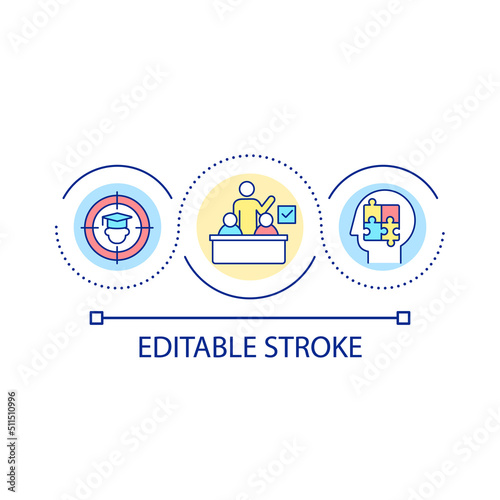 Focusing on students loop concept icon. Healthy learning environment. Principles of studying abstract idea thin line illustration. Isolated outline drawing. Editable stroke. Arial font used