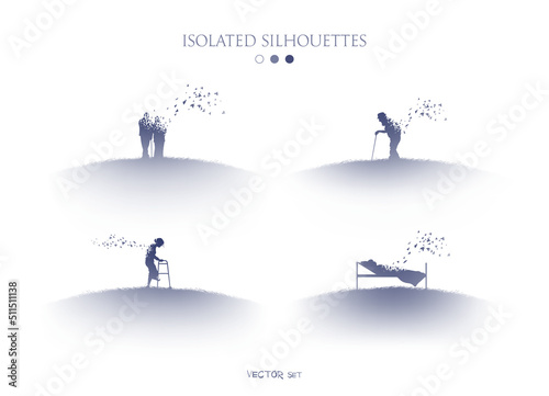 Dying person silhouette. Old people in heaven. Death and afterlife.