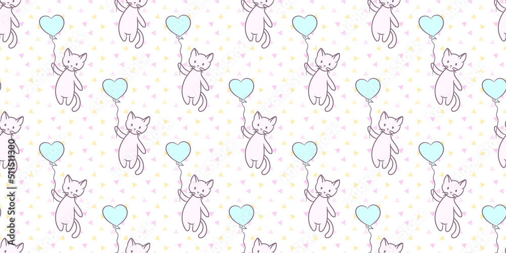 Pastel background, with cartoon cats, vector pattern