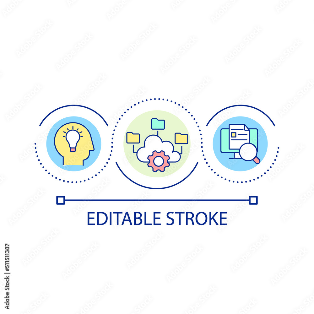 Structure of learned material and information loop concept icon. Learning principle and technique abstract idea thin line illustration. Isolated outline drawing. Editable stroke. Arial font used Structure of learned material and information loop concept icon. Learning principle and technique abstract idea thin line illustration. Isolated outline drawing. Editable stroke. Arial font used