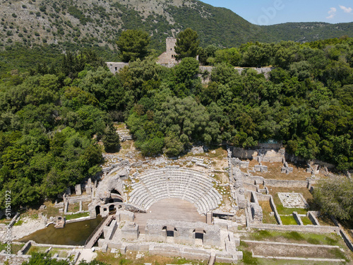 Drone view at the roman archaeological site of Butrinto in Albania photo