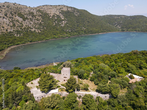 Drone view at the roman archaeological site of Butrinto in Albania photo