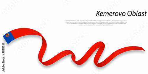 Waving ribbon or stripe with flag of Kemerovo Oblast
