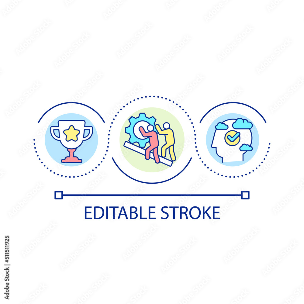 Motivation to study loop concept icon. Teamwork and projects participation. Challenge abstract idea thin line illustration. Isolated outline drawing. Editable stroke. Arial font used