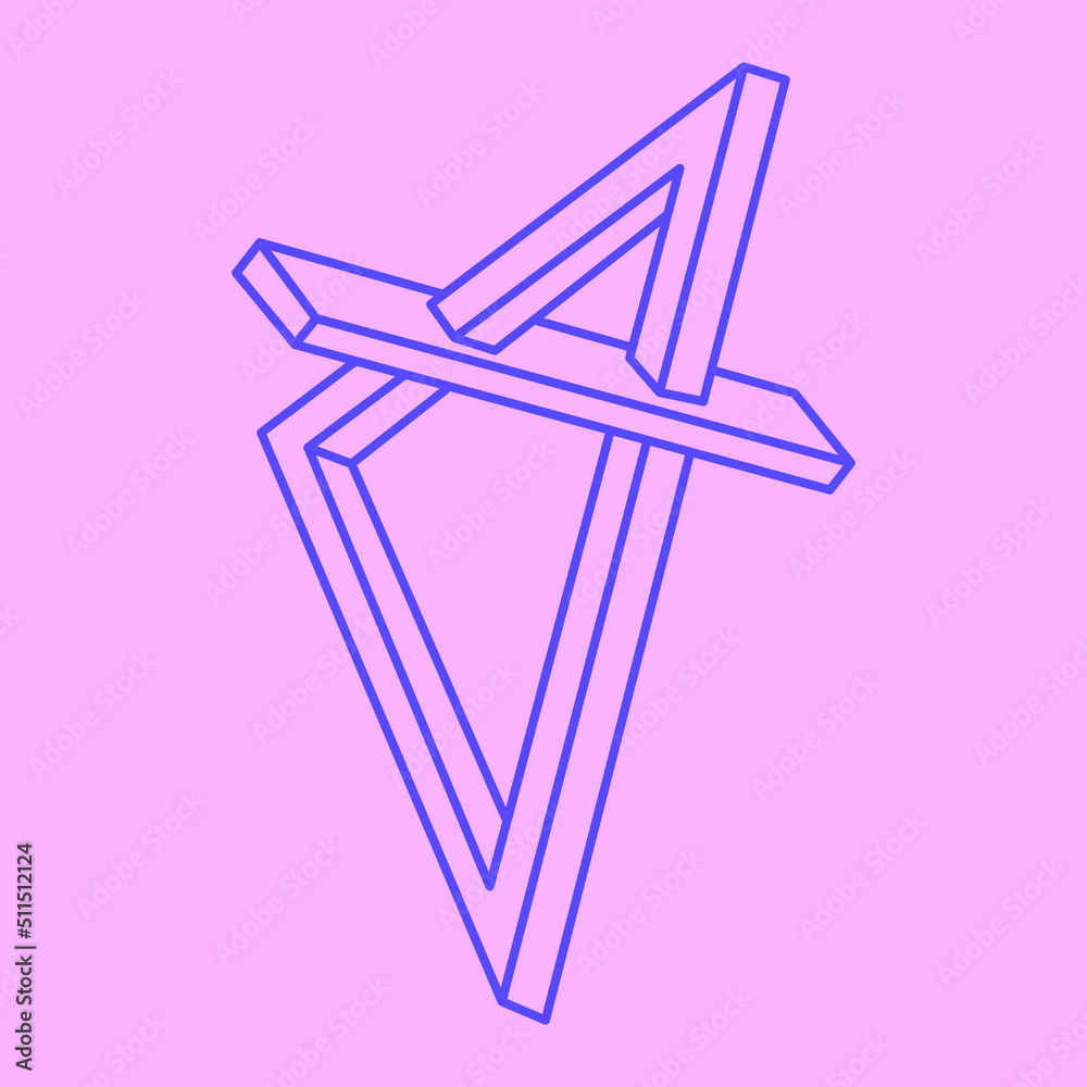 Impossible shapes. Sacred geometry figures. Optical illusion triangle. Abstract eternal geometric objects. Impossible endless outline. Optical art. Impossible geometry shape on a pink background. Impossible shapes. Sacred geometry figures. Optical illusion triangle. Abstract eternal geometric objects. Impossible endless outline. Optical art. Impossible geometry shape on a pink background.