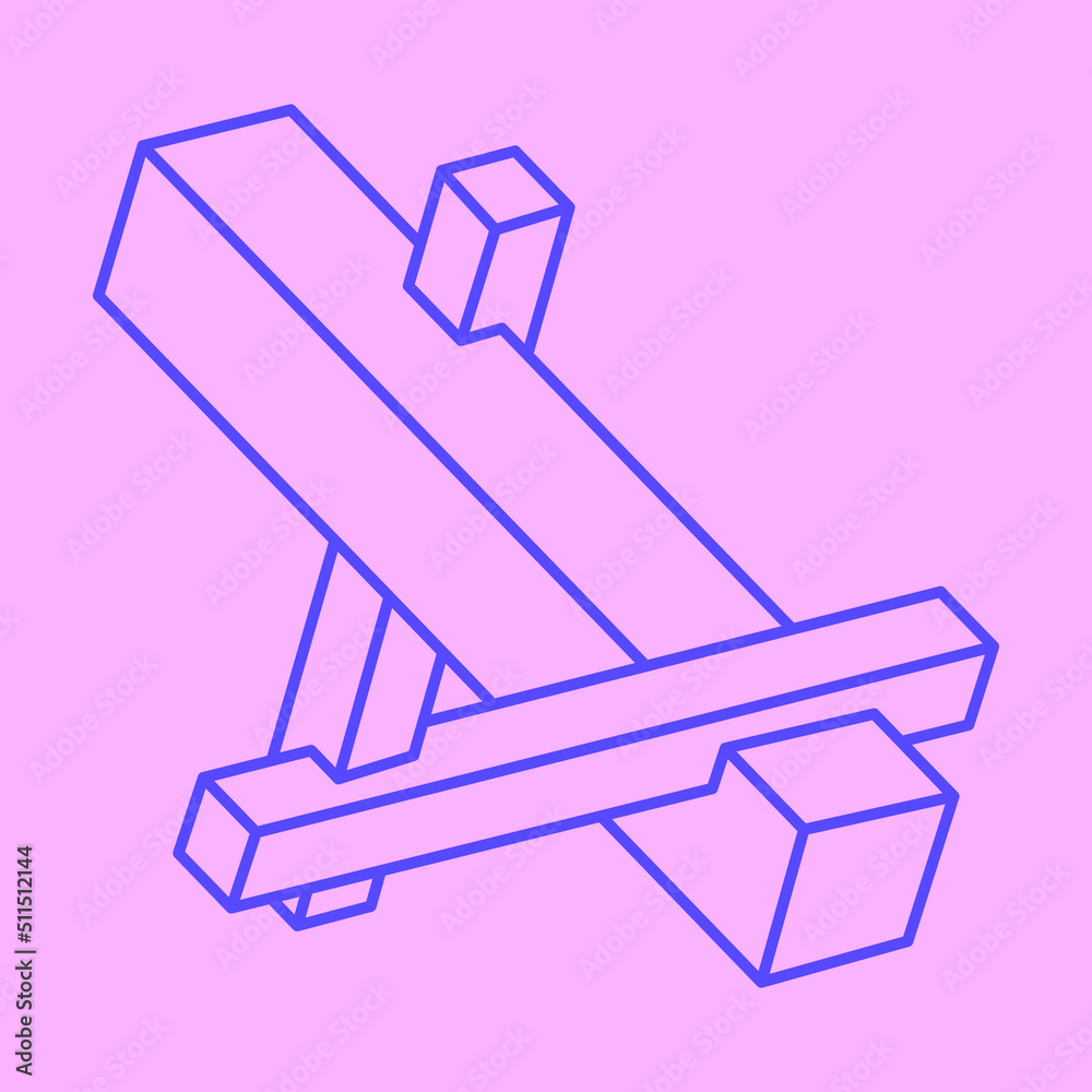 Impossible optical illusion shapes. Logo. Optical art object. Impossible figure. Line art pattern. Unreal geometric objects.