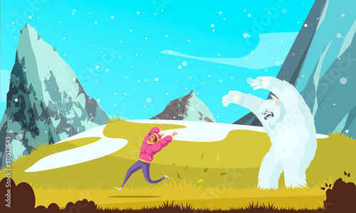 Yeti Scaring Girl Cartoon Illustration