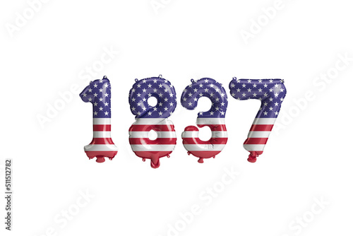 3d illustration of 1837 balloon with USA flag colors isolated on white background