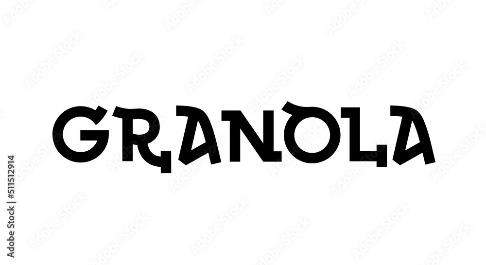 Granola logo design template. Oatmeal porridge. Organic muesli. Lettering. Emblem on isolated background. Healthy food logotype for package, label.