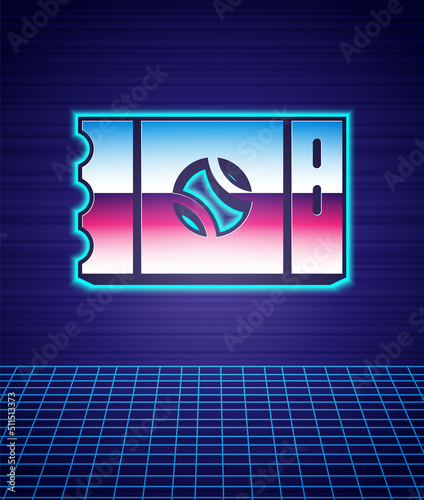 Retro style Baseball ticket icon isolated futuristic landscape background. 80s fashion party. Vector
