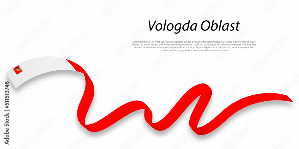 Waving ribbon or stripe with flag of Vologda Oblast