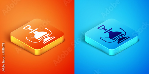 Isometric Hookah icon isolated on orange and blue background. Vector