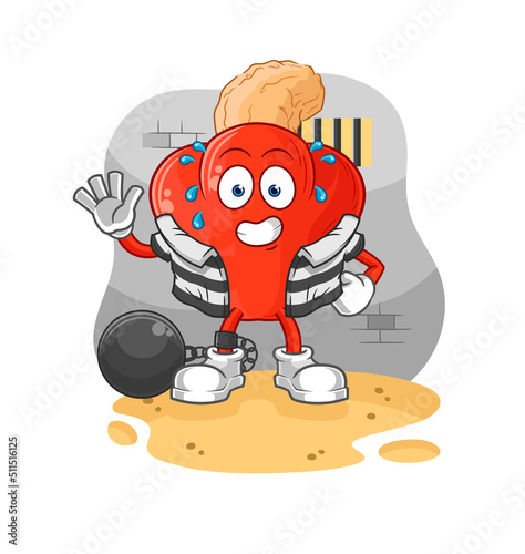 cashew fruit criminal in jail. cartoon character