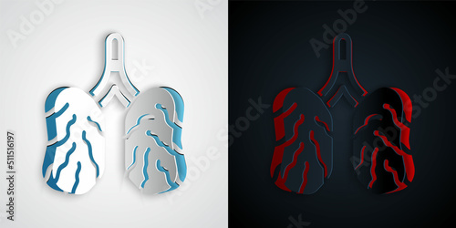 Paper cut Disease lungs icon isolated on grey and black background. Paper art style. Vector