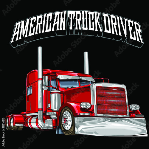 American truck driver on black background for poster, t-shirt print, business element, social media content, blog, sticker, vlog, and card. vector illustration.