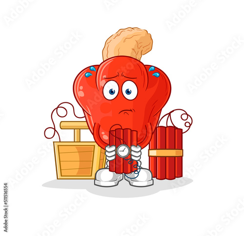 cashew fruit holding dynamite character. cartoon mascot vector