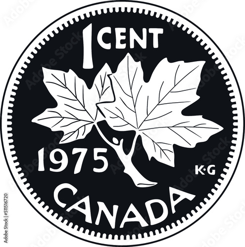 1 cent canada coin with leaves handmade silhouette
