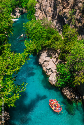 Beautiful river landscape from Koprulu Canyon National Park in Manavgat, Antalya, Turkey. Rafting tourism. Koprucay river.