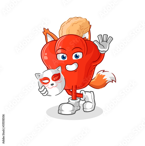 cashew fruit japanese fox character. cartoon mascot