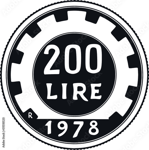 italian 200 lire coin handmade silhouette black design