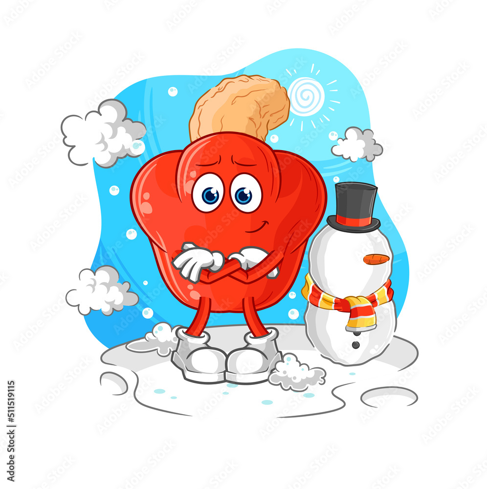 Fototapeta premium cashew fruit in cold winter character. cartoon mascot vector