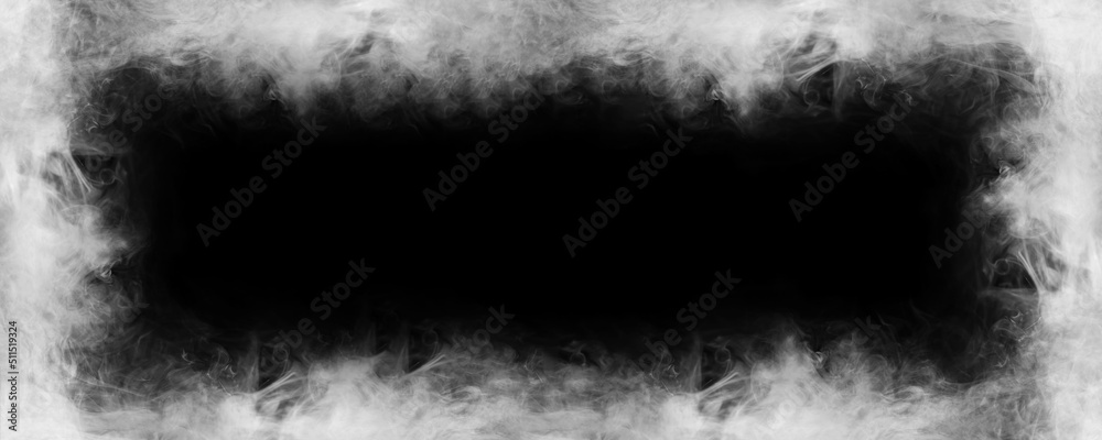 Abstract smoke texture frame over black background. Fog in the darkness. Natural pattern. - obrazy, fototapety, plakaty 