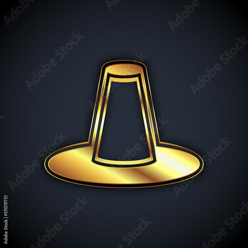 Gold Traditional korean hat icon isolated on black background. Vector