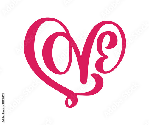 Handwritten laser cut calligraphy text Love in heart. Happy Valentines day romantic quote for design greeting card, holiday flyer, photo overlays, t-shirt print, poster