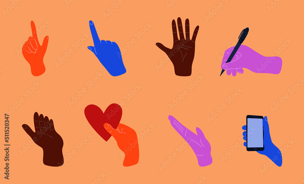 Obraz premium human hands icons set, flat style isolated vector