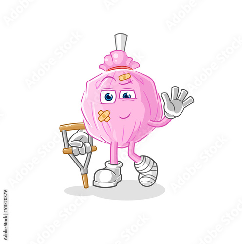 cute candy sick with limping stick. cartoon mascot vector